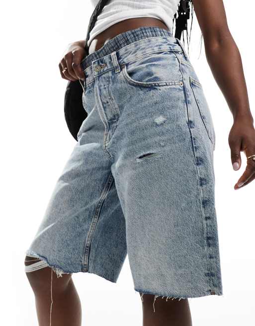 Mango - Pantaloncini taglio lungo di jeans con fondo grezzo azzurri