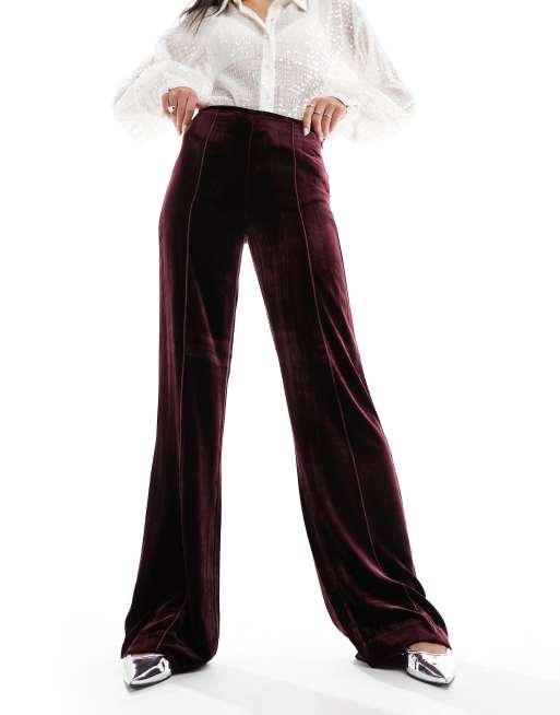 Mango Pantaloni a fondo ampio in velluto viola