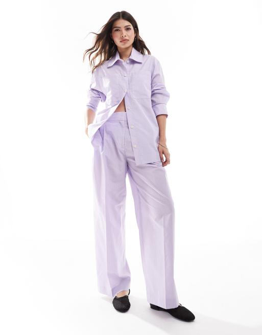 Mango - Pantaloni a righe oversize lilla in coordinato