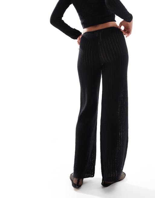 Mango - Pantaloni a zampa in maglia neri in coordinato, 2 di 5