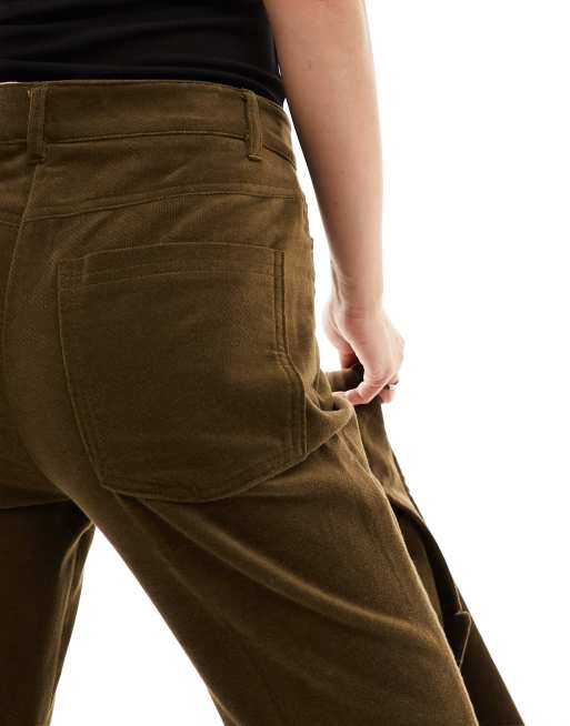 Mango Pantaloni a zampa in velluto color kaki ASOS