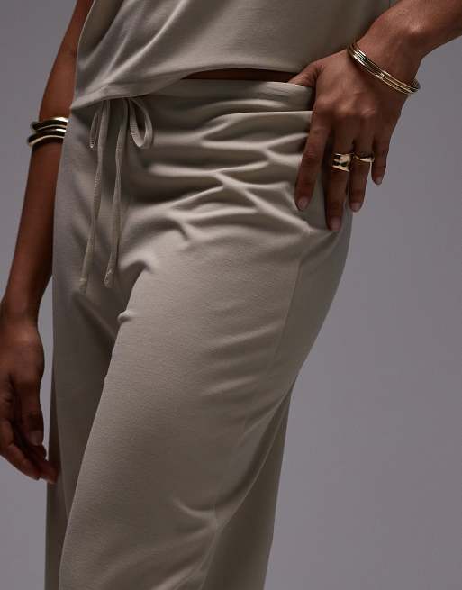 Mango - Pantaloni allacciati in vita a fondo ampio in poliammide beige in coordinato, 5 di 5