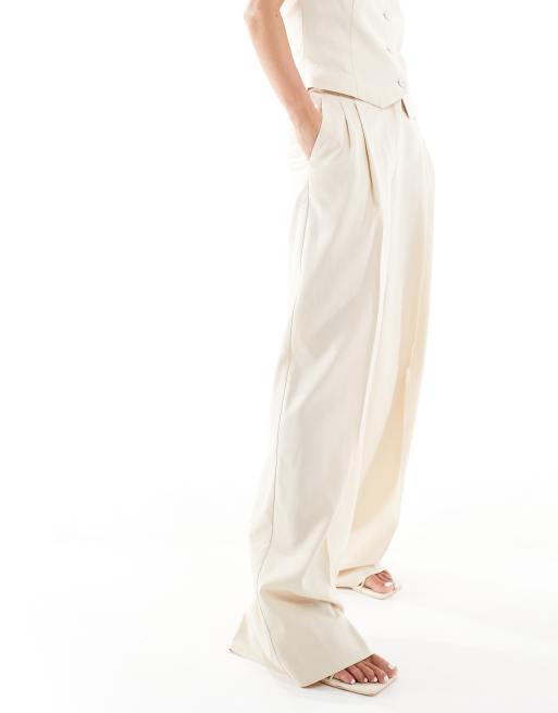 Mango - Pantaloni beige in misto lino in coordinato