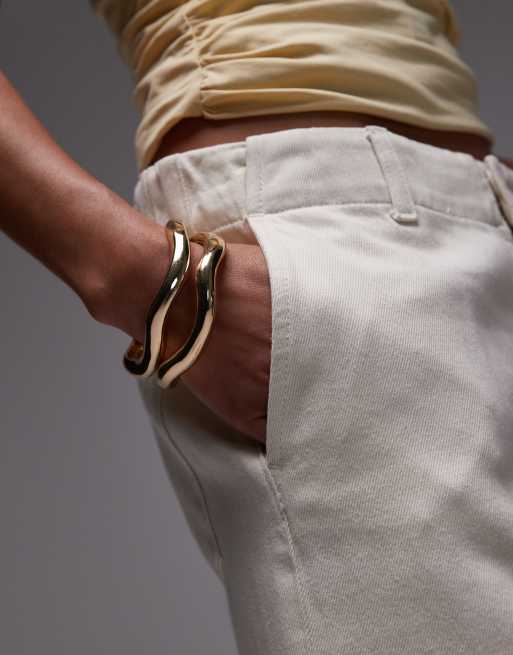 Mango - Pantaloni bianchi a fondo ampio con elastico in vita, 4 di 5