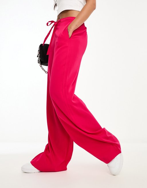 Mango - Pantaloni comodi allacciati in vita a fondo ampio rosa fucsia