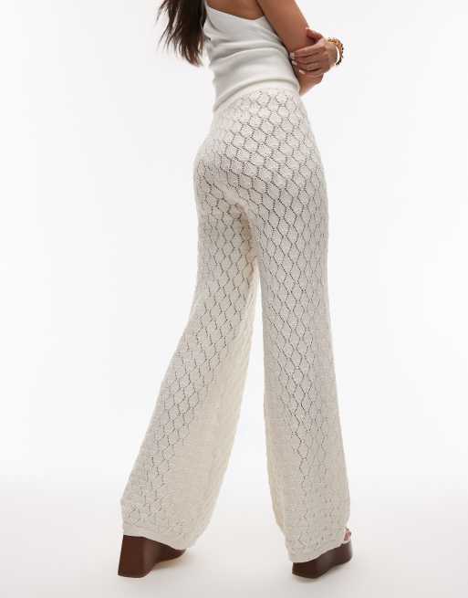 Mango - Pantaloni con fondo ampio all'uncinetto color bianco sporco, 4 di 5