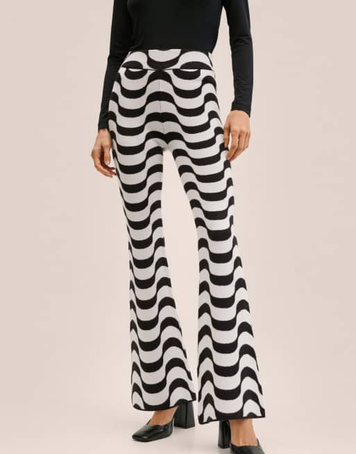 Mango - Pantaloni con stampa rétro monocromatica bianca e nera