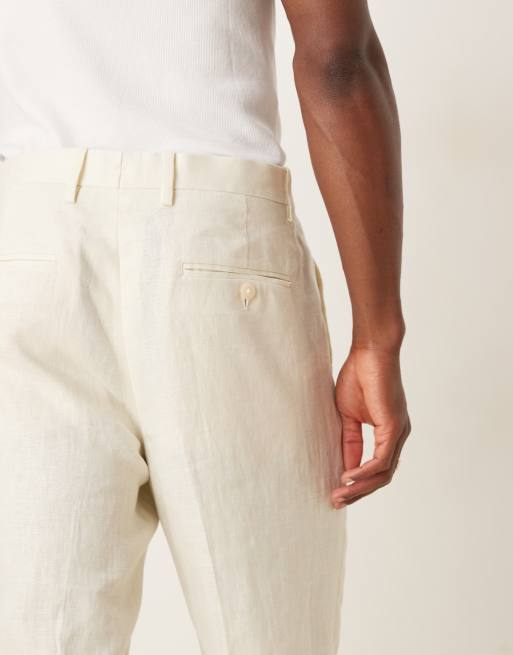 Mango - Pantaloni da abito slim in lino écru in coordinato