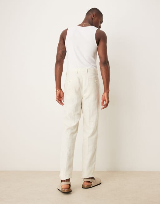 Mango - Pantaloni da abito slim in lino écru in coordinato