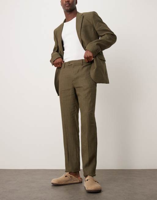 Mango - Pantaloni da abito slim in lino verde in coordinato, 4 di 5