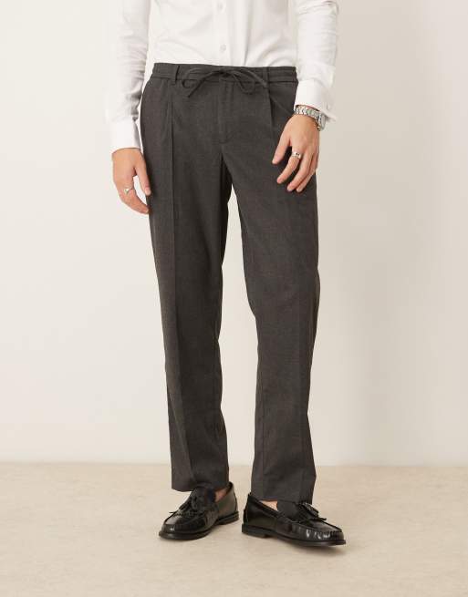 Mango - Pantaloni dritti allacciati in vita grigio antracite con pieghe sul davanti
