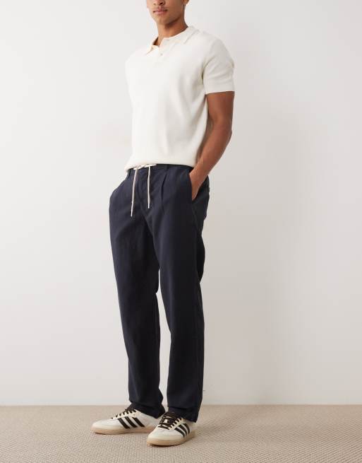 Mango - Pantaloni dritti blu navy in misto lino con coulisse, 2 di 5