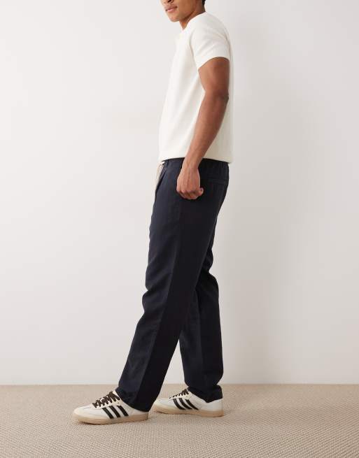 Mango - Pantaloni dritti blu navy in misto lino con coulisse, 3 di 5