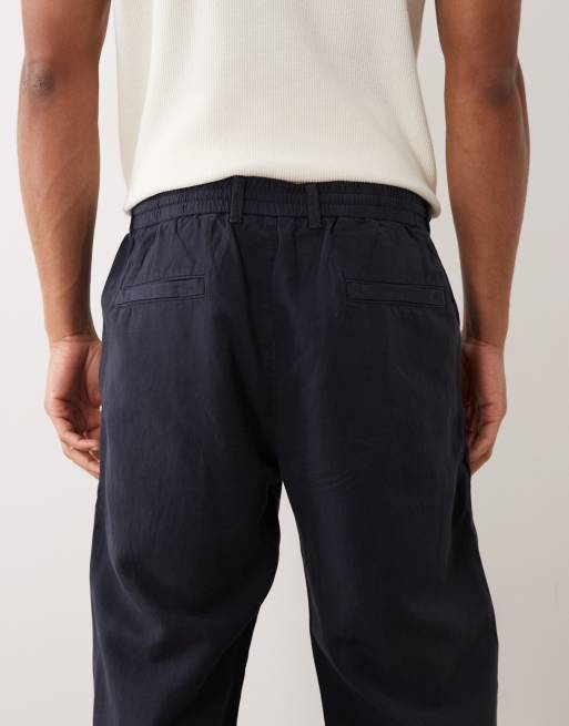 Mango - Pantaloni dritti blu navy in misto lino con coulisse, 5 di 5