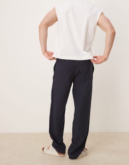 Mango - Pantaloni dritti blu navy in misto lino, 3 di 5