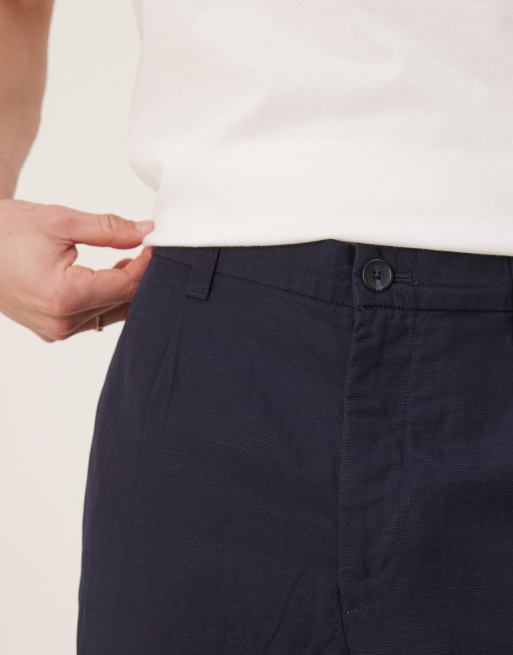 Mango - Pantaloni dritti blu navy in misto lino, 4 di 5