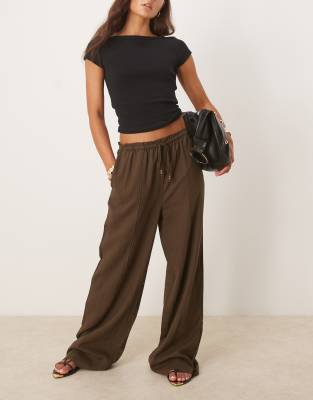 Mango - Pantaloni dritti color cioccolato in misto lino con coulisse - view 1