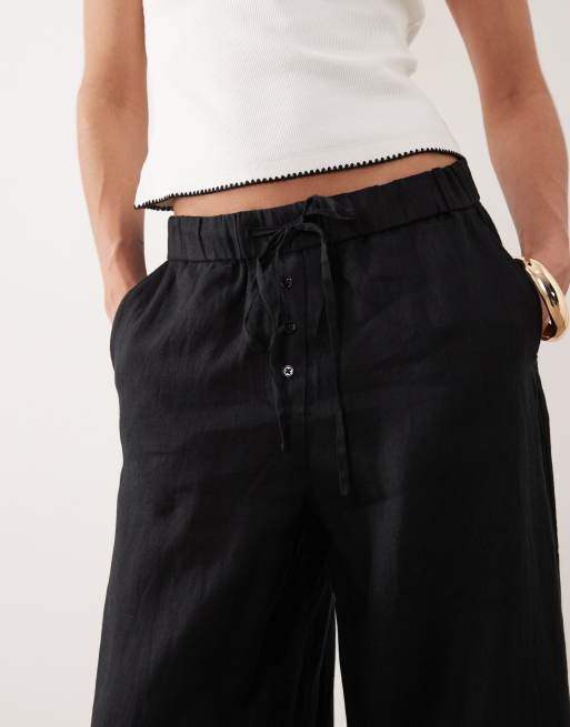 Mango - Pantaloni dritti in 100% lino neri con bottoni, 4 di 5