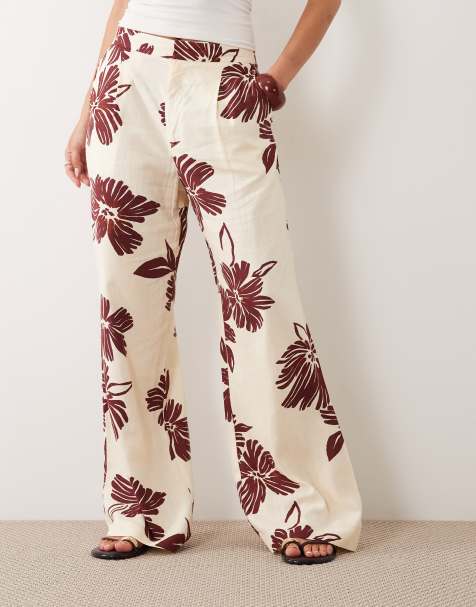 Mango - Pantaloni dritti in misto cotone beige a fiori - view 1