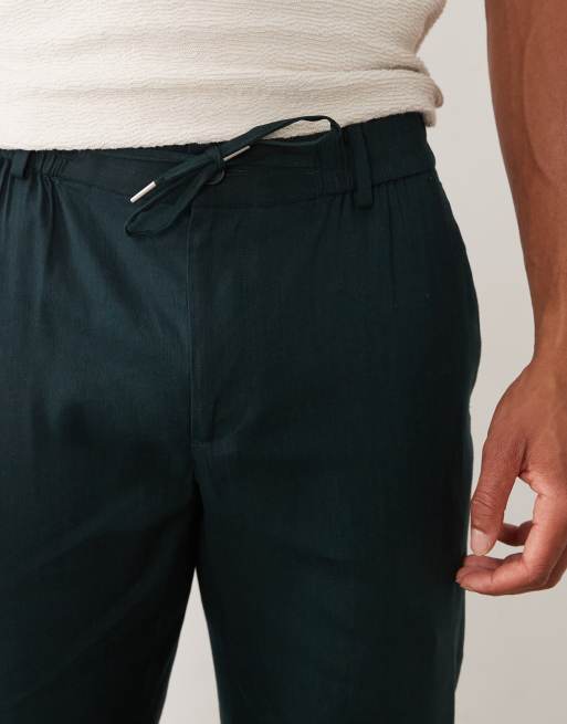 Mango - Pantaloni dritti in misto lino con vita regolabile, 4 di 5