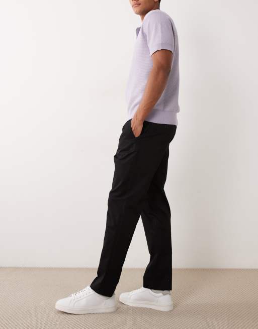 Mango - Pantaloni dritti neri 100% cotone con vita regolabile e pinces sul davanti, 3 di 5