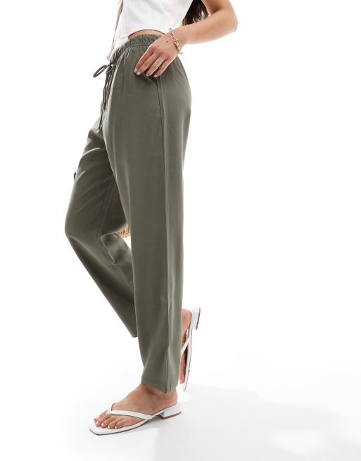 Mango Pantaloni effetto lino alla caviglia verdi vestibilità