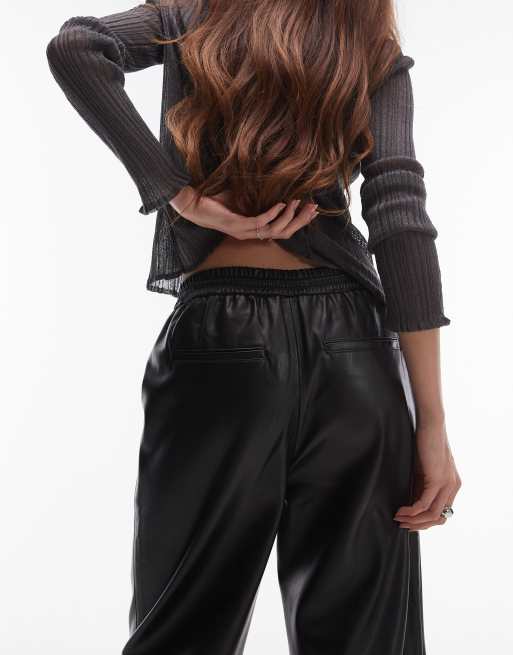 Pantaloni Jogger In Ecopelle Wet Look Per Donna &ndash; Elasticizzati, Vita Media, Colore Nero, Made In Italy
