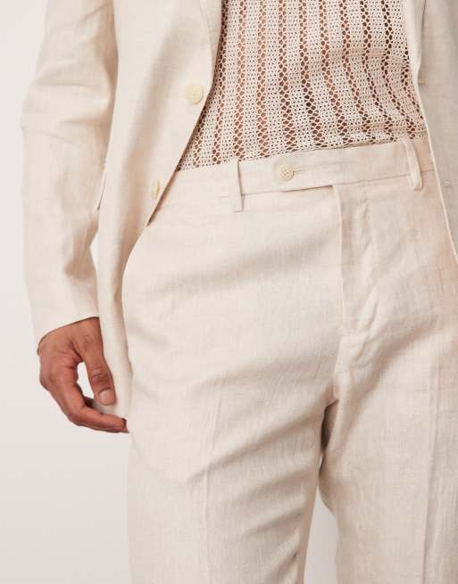 Mango - Pantaloni sartoriali beige chiaro in lino in coordinato, 2 di 5