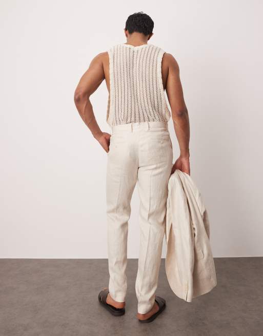 Mango - Pantaloni sartoriali beige chiaro in lino in coordinato, 3 di 5