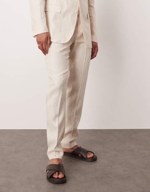 Mango - Pantaloni sartoriali beige chiaro in lino in coordinato, 4 di 5