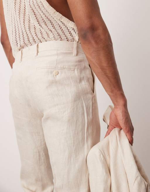Mango - Pantaloni sartoriali beige chiaro in lino in coordinato, 5 di 5