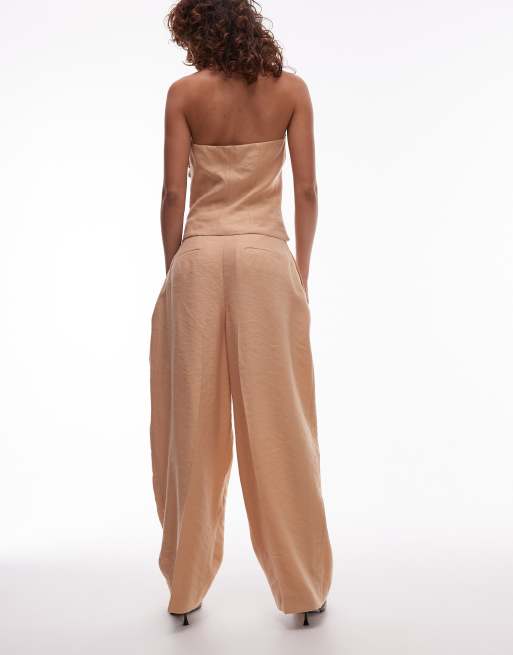 Mango - Pantaloni sartoriali beige con gamba a palloncino e pieghe sul davanti in coordinato, 4 di 5