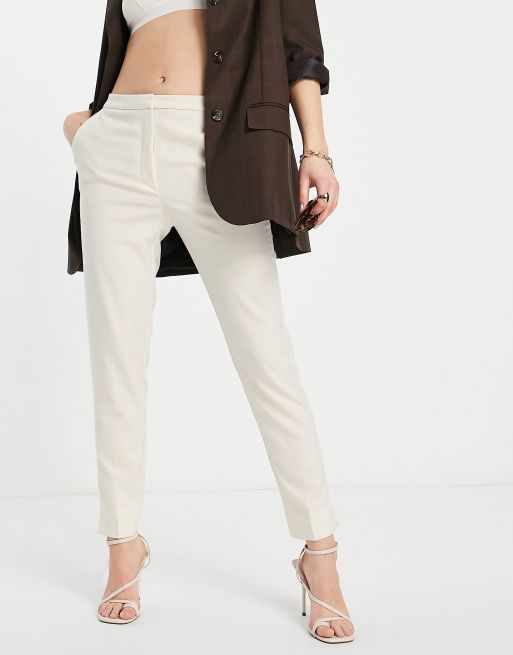 Mango - Pantaloni sartoriali con gamba affusolata color écru in coordinato
