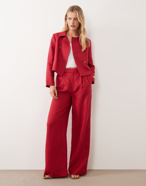 Mango - Pantaloni sartoriali in 100% lino rosso acceso in coordinato - view 1