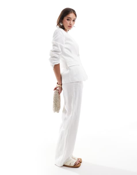 Mango - Pantaloni sartoriali in lino bianchi in coordinato - view 1