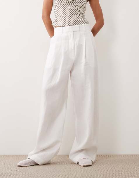Mango - Pantaloni sartoriali in lino bianchi - view 1