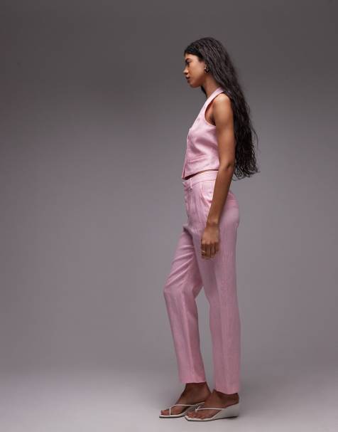 Mango - Pantaloni sartoriali in lino rosa in coordinato - view 1