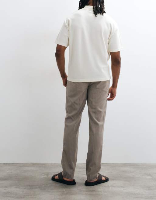 Mango pantaloni sartoriali in misto lino a righe sottili marrone medio, 2 di 5