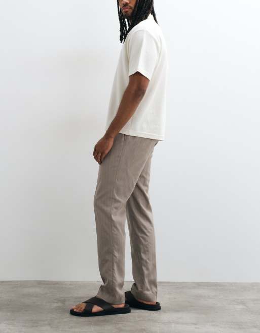 Mango pantaloni sartoriali in misto lino a righe sottili marrone medio, 3 di 5
