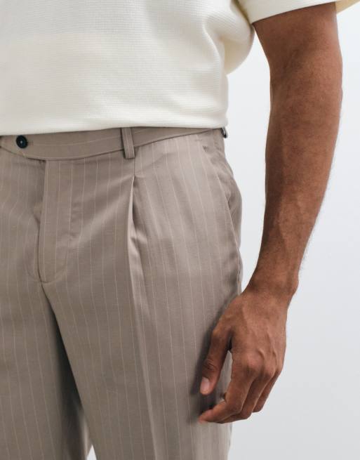 Mango pantaloni sartoriali in misto lino a righe sottili marrone medio, 5 di 5