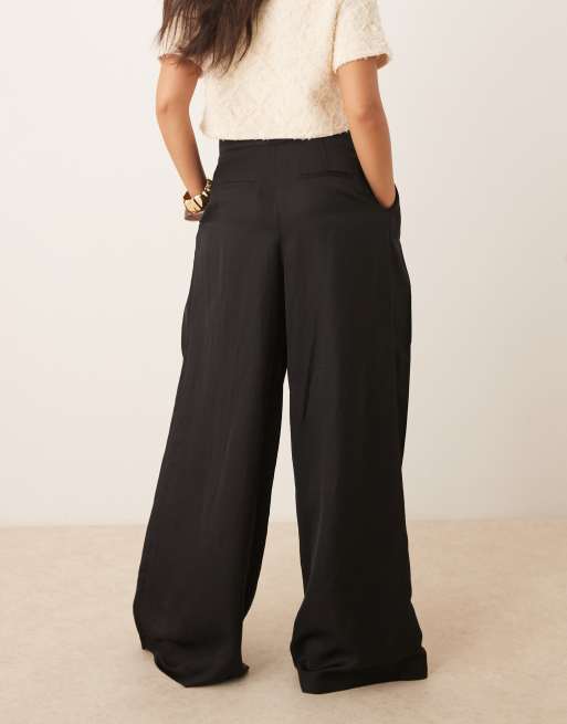 Mango - Pantaloni sartoriali in misto lino neri con fascia in vita e piega aperta, 2 di 5