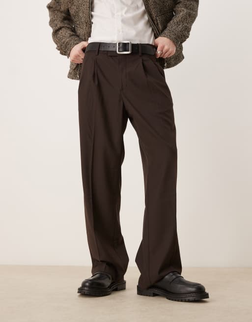 Mango Pantaloni sartoriali marroni vestibilità comoda ASOS - Main Image