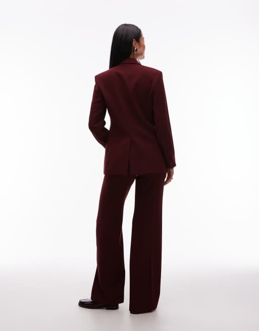 Mango - Pantaloni sartoriali rosso scuro con pieghe sul davanti in coordinato, 4 di 5