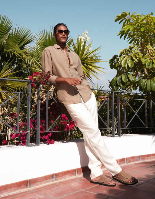 Lino Camicia E Pantaloni Bianchi Pantaloni Chino In Misto Lino