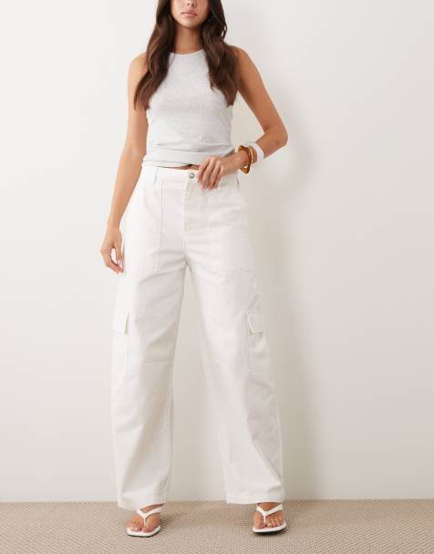 Mango Papaya 100% cotton utility jeans in white - view 1