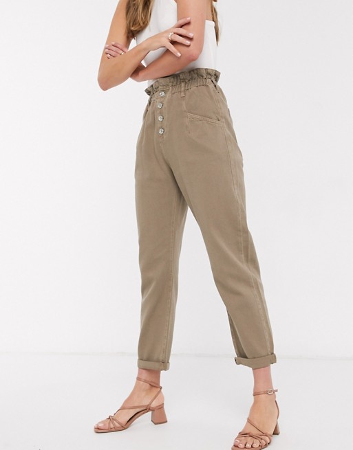 Mango paperbag jeans with button fastening in brown