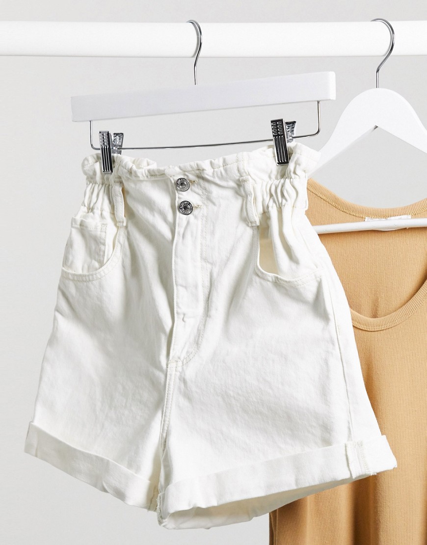 Mango paperbag turnup denim shorts in ecru-White