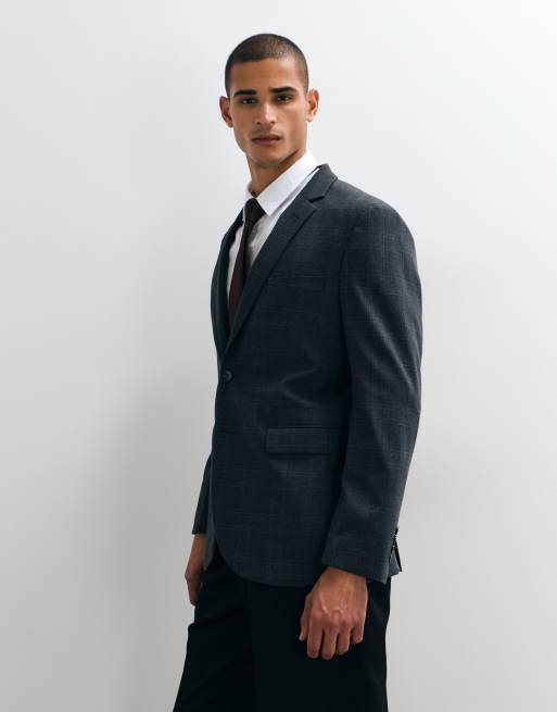 Mango Paris slim fit suit blazer co-ord in grey check, 3 of 5
