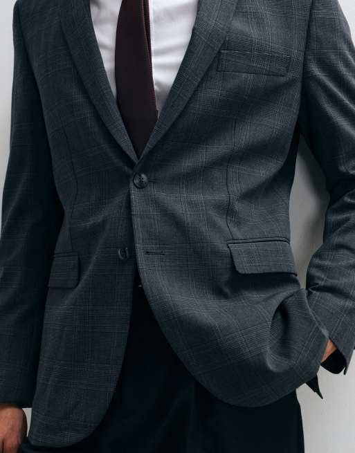 Mango Paris slim fit suit blazer co-ord in grey check, 5 of 5