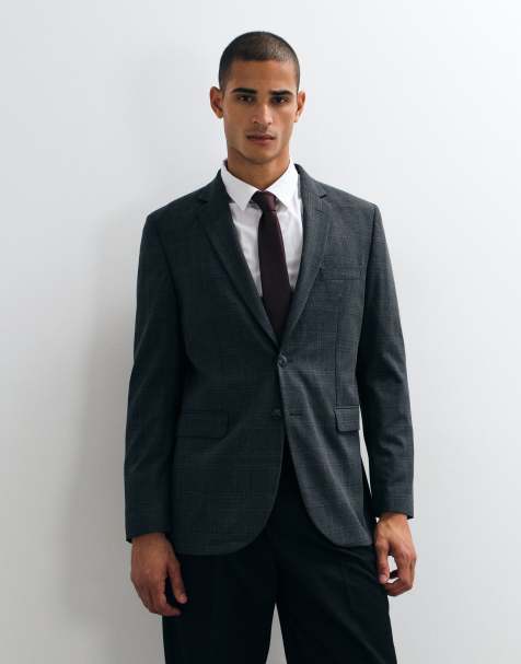 Mango Paris slim fit suit blazer & trouser co-ord in grey check - view 1
